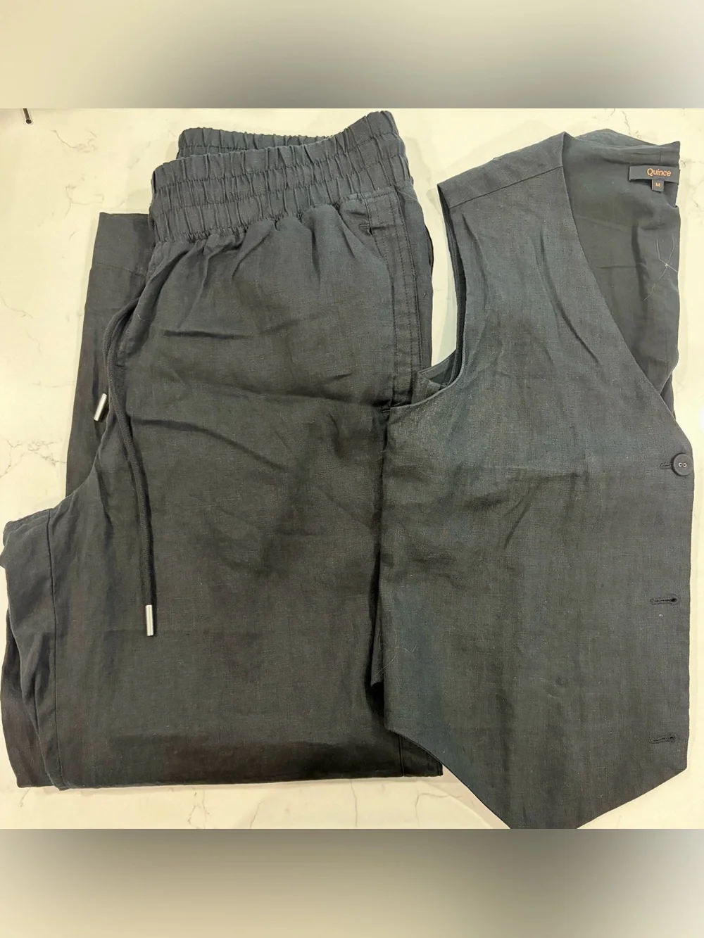 Quince Women’s Black Linen Blend Vest & Pants Outfit - Picture 1 of 7